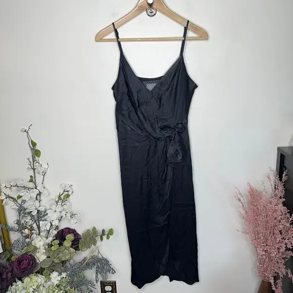 ANTHROPOLOGIE Giverny Midi Slip Dress Satin Black {L9} - Picture 3 of 6